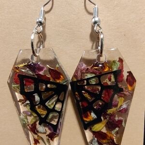Floral Resin Earrings with Black Accents